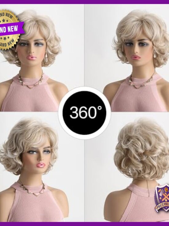 Short Curly Bob Wig with Bangs Heat Resistant Synthetic Hair Daily Wear